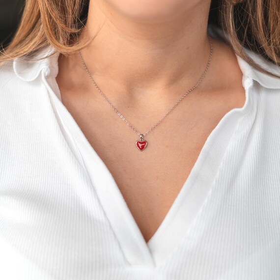 Red enamel on sale heart necklace