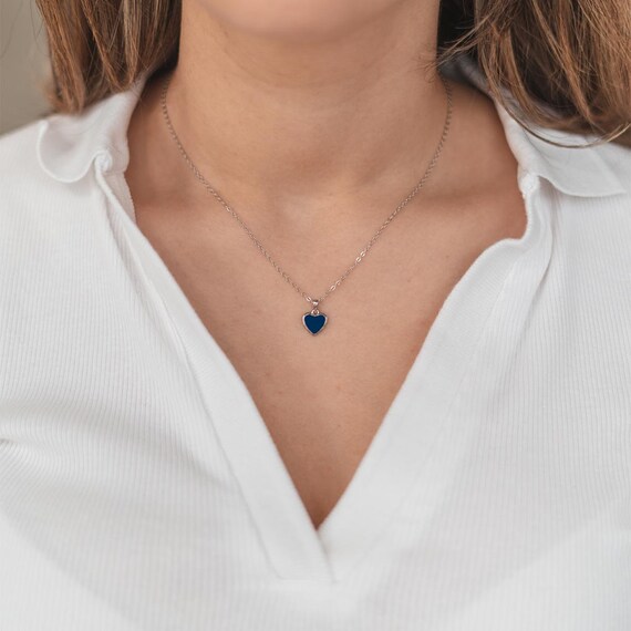 Blue enamel heart necklace outlet