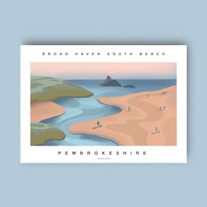 Broad Haven South Beach | Pembrokeshire | Wales | Surf Beach Surfing Coastal | Illustration Print
