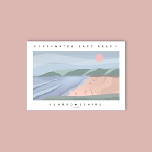 Freshwater East Beach | Pembrokeshire | Surf Print | Wales | Surf Beach Surfing Coastal | Illustration Print