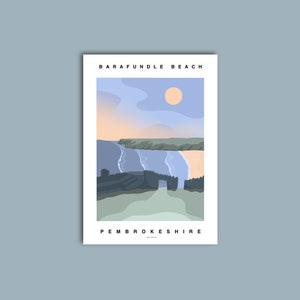 Barafundle Beach | Pembrokeshire | Surf Print | Wales | Surf Beach Surfing Coastal | Illustration Print