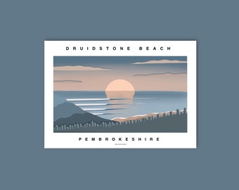 Druidstone Beach | Pembrokeshire | Surf Print | Wales | Surf Beach Surfing Coastal | Illustration Print