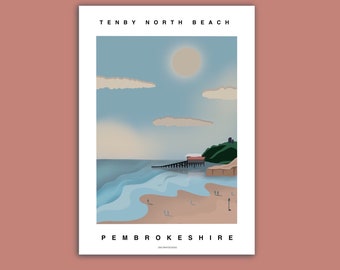 Tenby Beach | Pembrokeshire | Surf Print | Wales | Beach Coastal | Illustration Print