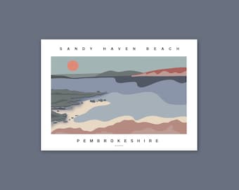 Sandy Haven Beach  | Pembrokeshire Print | Wales | Surf Beach Surfing Coastal | Illustration Print | Emily May Designs