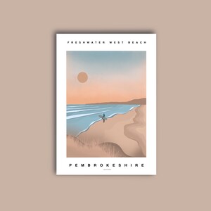 Freshwater West Beach | Pembrokeshire | Surf Print | Wales | Surf Beach Surfing Coastal | Illustration Print