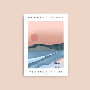 Newgale Beach | Pembrokeshire | Surf Print | Wales | Surf Beach Surfing Coastal | Illustration Print