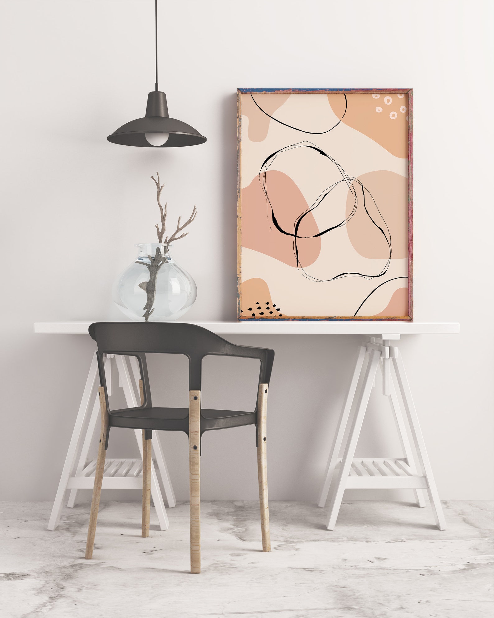 Abstract Printable Wall Art Cream and blush Tones Modern Mid Etsy