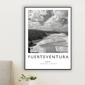 Fuerteventura Travel Print, Fuerteventura Travel Poster, Spain Print, Travel Art, Travel Poster, Black and White Print