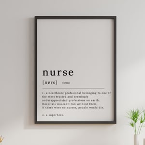 Definition Of A Nurse Quote Poster Print, Nursing Care, Home Art, Funny Poster, Funny Quotes, Wall Print, Typography, Wall Art Decor