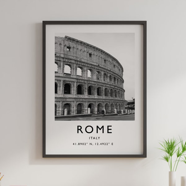 Rome Colosseum Photo Poster, Travel Print, Black And White, Cities, City, Italy, Gift, Coordinates, Vintage Photography, Wall Art Decor