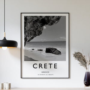 Stampa di viaggio di Creta, poster di viaggio di Creta, stampa della Grecia, arte di viaggio, decorazioni di viaggio, bianco e nero, stampa fotografica