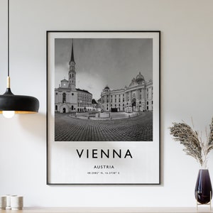 Impressão de viagem de Viena, pôster de viagem de Viena, impressão da Áustria, presente de viagem, arte de viagem, decoração de viagem, preto e branco