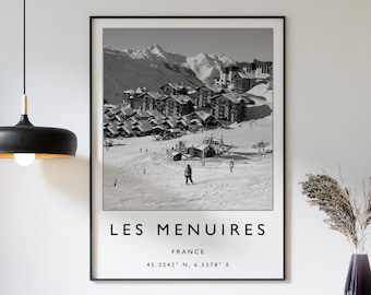 Skiing Travel Poster, Les Menuires France Ski Print, France Travel Print, Skiing Wall Art, Skiing Print, Winter Sport Art, A1/A2/A3/A4