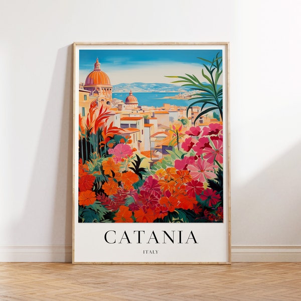 Catania Travel Print, Italian Travel Poster, Catania Poster, Colourful Travel Decor, Vintage Travel Art, Travel Gift, A1/A2/A3/A4