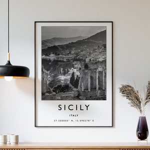 Sicily Travel Print, Sicily Italy Travel Poster, Italy Travel Print, Travel Art, Travel Poster, Black and White, Gift, A2/A3/A3