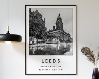 Leeds Travel Poster: Black and White Cityscape Art Print