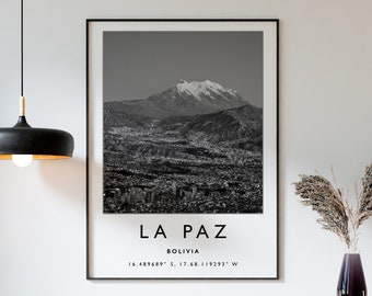 La Paz Travel Print, La Paz Bolivia Travel Poster, Bolivia Travel Print, Travel Art, Travel Poster, Black and White, Travel Gift, A2/A3/A3