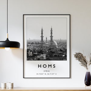 Homs Travel Print, Homs Travel Poster, Syria Travel Print, Middle East Travel Art, Travel Poster, Black and White Travel Gift