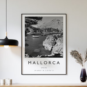 Mallorca Travel Print, Mallorca Travel Poster, Spain Travel Print, Spain Travel Art, Black and White Travel Poster, Travel Art, Travel Gift