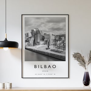 Bilbao Poster, Bilbao Travel Print, Spain Travel Poster, Travel Decor, Minimalist Travel Poster, Black and White Poster, Gift, A1/A2/A3/A4