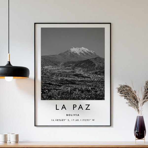 La Paz Reisedruck, La Paz Bolivien Reiseposter, Bolivien Reisedruck, Reisekunst, Reiseposter, Schwarz-Weiß, Reisegeschenk, A2/A3/A3