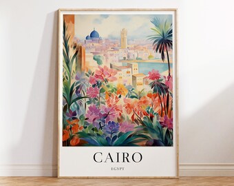 Cairo Travel Print, Egypt Travel Poster, Cairo Poster, Colourful Travel Decor, Vintage Travel Wall Art, Gift for Traveller, A1/A2/A3/A4