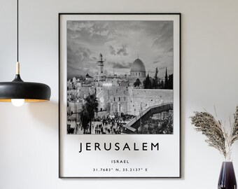 Jerusalem Travel Poster: Black and White Israel Print