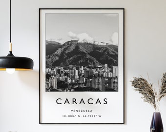 Caracas Venezuela Print: Minimalist Black and White Travel Poster