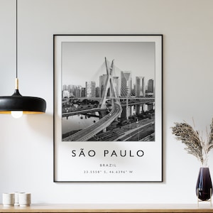 Sao Paulo Brazil Travel Print, Sao Paulo Travel Poster, Brazil Travel Print, South America Travel Poster, Travel Gift, Black and White