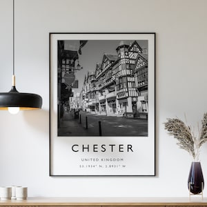 Chester England Reise Poster, Chester England Reise Poster, Reise Kunst, Reise Poster, Schwarz und Weiß, Geschenk, A2/A3/A4