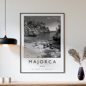 Mallorca Reise Print, Mallorca Reise Poster, Spanien Reise Druck, Reisekunst, Reiseposter, schwarz und weiß, Reisegeschenk, A2/A3/A3