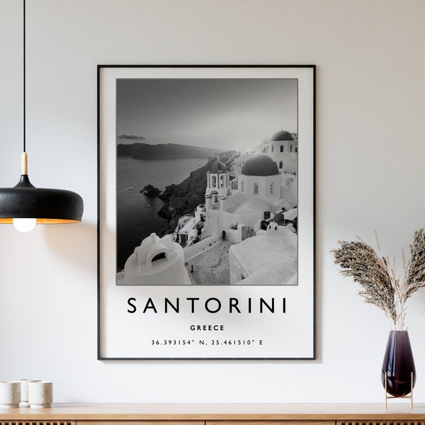 Santorini Travel Print, Santorini Greece Travel Poster, Greece Travel Print, Travel Art, Travel Poster, Black and White, Gift, A2/A3/A3