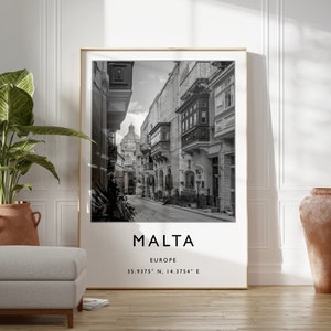 Malta Travel Print, Malta Travel Poster, Malta Gift, Valletta Poster, European Travel Art, Black and White Poster, Travel Art, Travel Gift