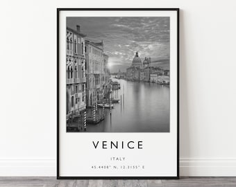 Venice Travel Print, Venice Italy Travel Poster, Italy Travel Print, Travel Art, Europe Travel Poster, Black and White, Gift, A2/A3/A4