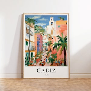 Cadiz Travel Print, Spain Travel Poster, Cadiz Poster, Colourful Travel Decor, Vintage Travel Wall Art, Gift for Traveller, A1/A2/A3/A4