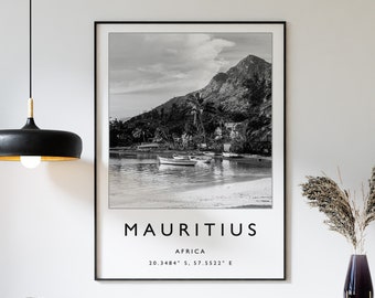 Mauritius Travel Poster: Black and White Island Print