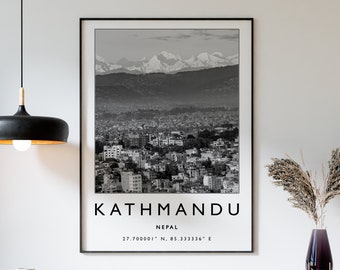 Kathmandu Nepal Travel Poster: Minimalist Black and White Print