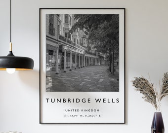 Tunbridge Wells Travel Poster: Minimalist Black and White City Art