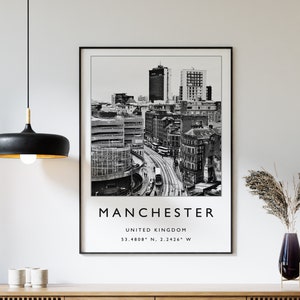 Manchester Travel Print, Manchester Travel Poster, Travel Art, Travel Poster, Black and White, Travel Gift, Travel Art, A1/A2/A3/A4