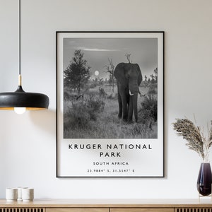 Kruger National Park Travel Print, South Africa Travel Poster, Africa Travel Print, Travel Art, Travel Poster, Black & White, Gift, A2/A3/A3
