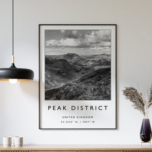 Peak District Travel Print, Peak District Engeland Travel Poster, UK Travel Print, Travel Art, Travel Poster, Zwart-wit, Cadeau, A2/A3/A4