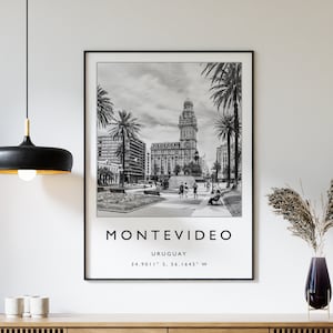 Montevideo Uruguay Travel Print, Montevideo Travel Poster, Uruguay Travel Print, South America Travel Poster, Travel Gift, Black and White