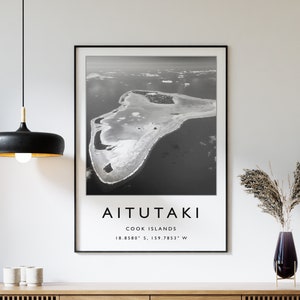 Aitutaki Travel Print, Aitutaki Travel Poster, Cook Islands Travel Print, Beach Travel Poster, Sea Travel Art, Black and White, Travel Gift