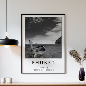 Phuket Travel Print, Phuket Thailand Travel Poster, Thailand Travel Print, Travel Art, Travel Poster, Black and White, Travel Gift, A2/A3/A3