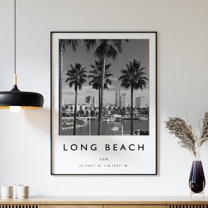 Long Beach Travel Print, Long Beach Travel Poster, USA Print, American Travel Art, Travel Decor, Black and White Photographic Art, Fashion