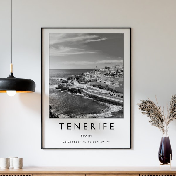 Tenerife Travel Print, Tenerife Spain Travel Poster, Spain Travel Print, Travel Art, Travel Poster, Black and White, Gift, A2/A3/A3