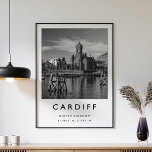 Cardiff Reise-Druck, Cardiff Wales Reise-Poster, UK Reise-Druck, Reisekunst, Reiseposter, Schwarzweiß, Geschenk, A2/A3/A4