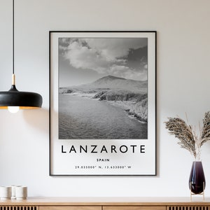 Lanzarote Travel Print, Lanzarote  Spain Travel Poster, Spain Travel Print, Travel Art, Travel Poster, Black and White, Gift, A2/A3/A3