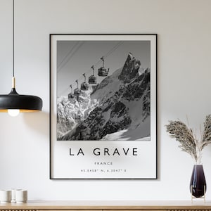 Cartaz de viagem de esqui, impressão de esqui La Grave, França, impressão de viagem à França, arte de parede de esqui, impressão de esqui, arte de esporte de inverno, presente de esqui, A1/A2/A3/A4