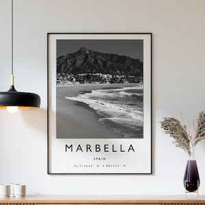 Impresión de viaje a Marbella, póster de viaje a Marbella, España, impresión de viaje a España, arte de viaje, póster de viaje, blanco y negro, regalo, A2/A3/A3
